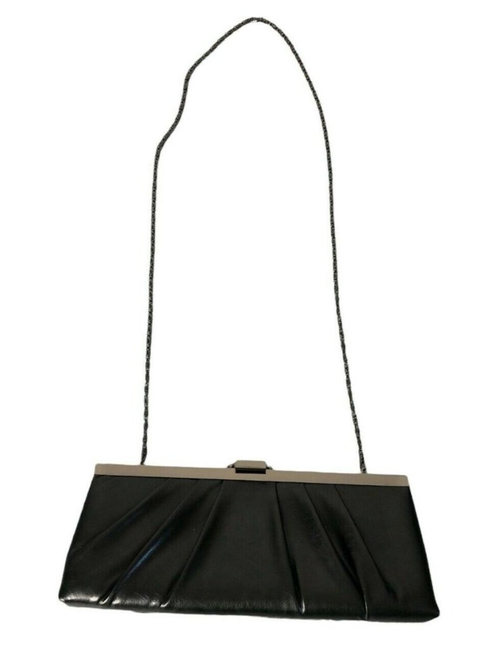 Jessica McClintock Evening Bag Black Soft Faux Leather Clutch Shoulder Chain EUC